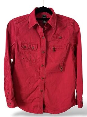 Lauren Ralph Lauren Dry Goods Fly Fishing Shirt Red Utility Small Snap Button